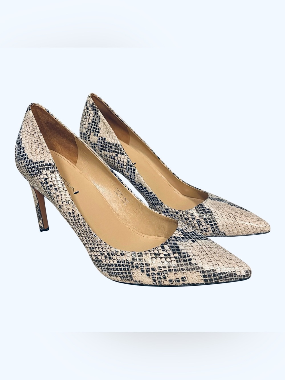 Via Spiga Python Snake Skin Print Leather Heels Sz 10 Stiletto Pumps EUC